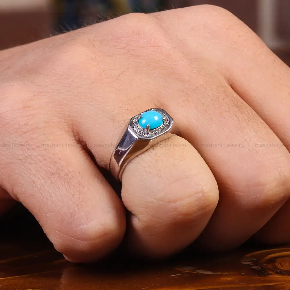 انگشتر فيروزه عجمی مردانه کد 21840
