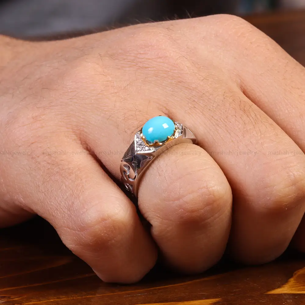انگشتر فيروزه عجمی مردانه کد 21858