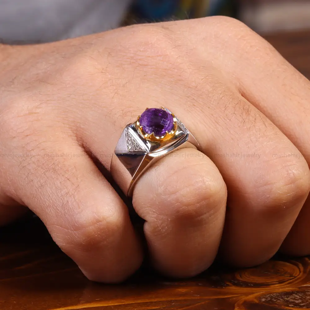 انگشتر آمیتیست مردانه کد 21881