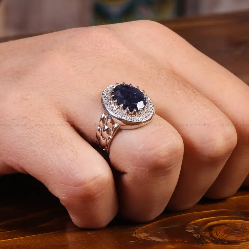 انگشتر یاقوت کبود مردانه کد 21885