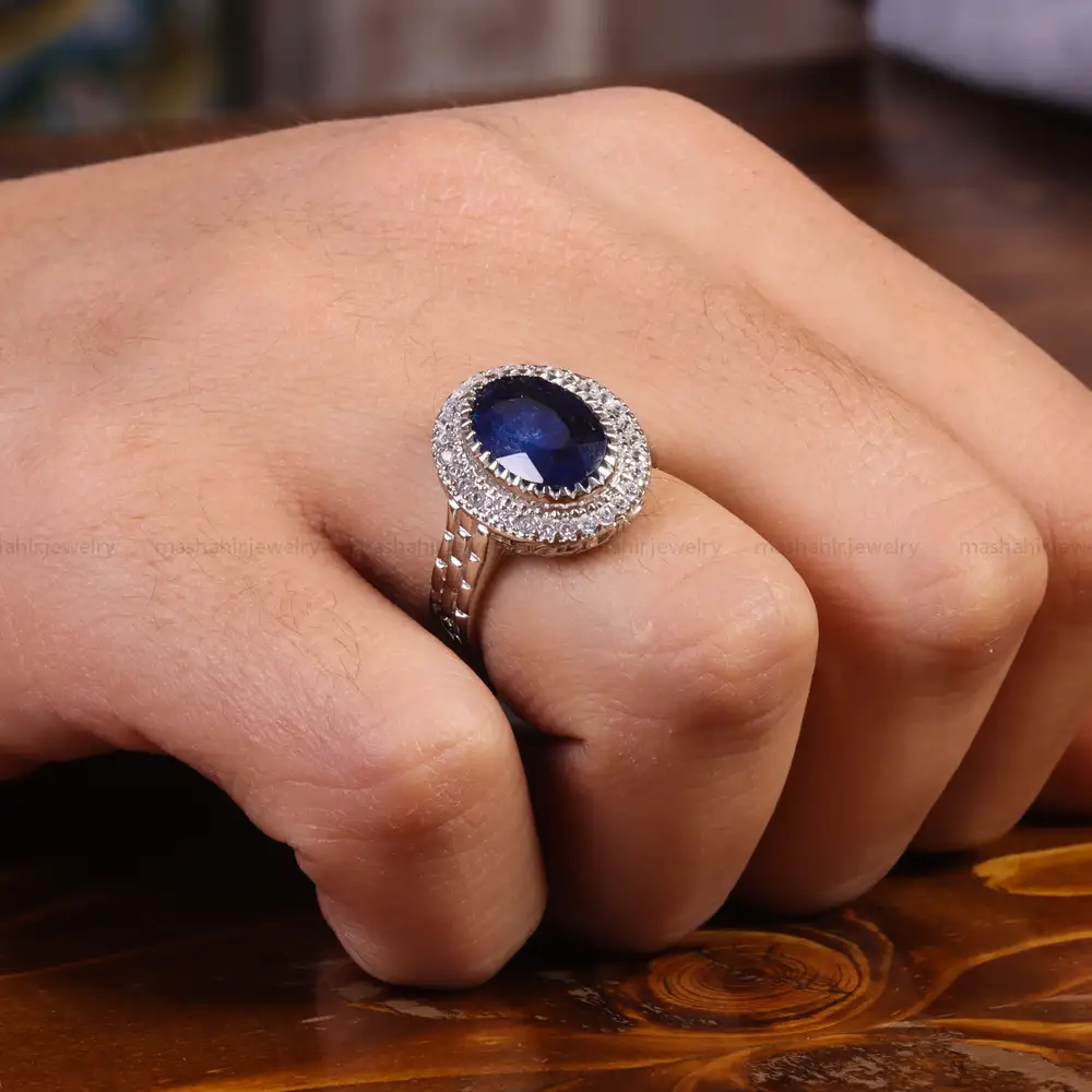 انگشتر یاقوت کبود مردانه کد 21886