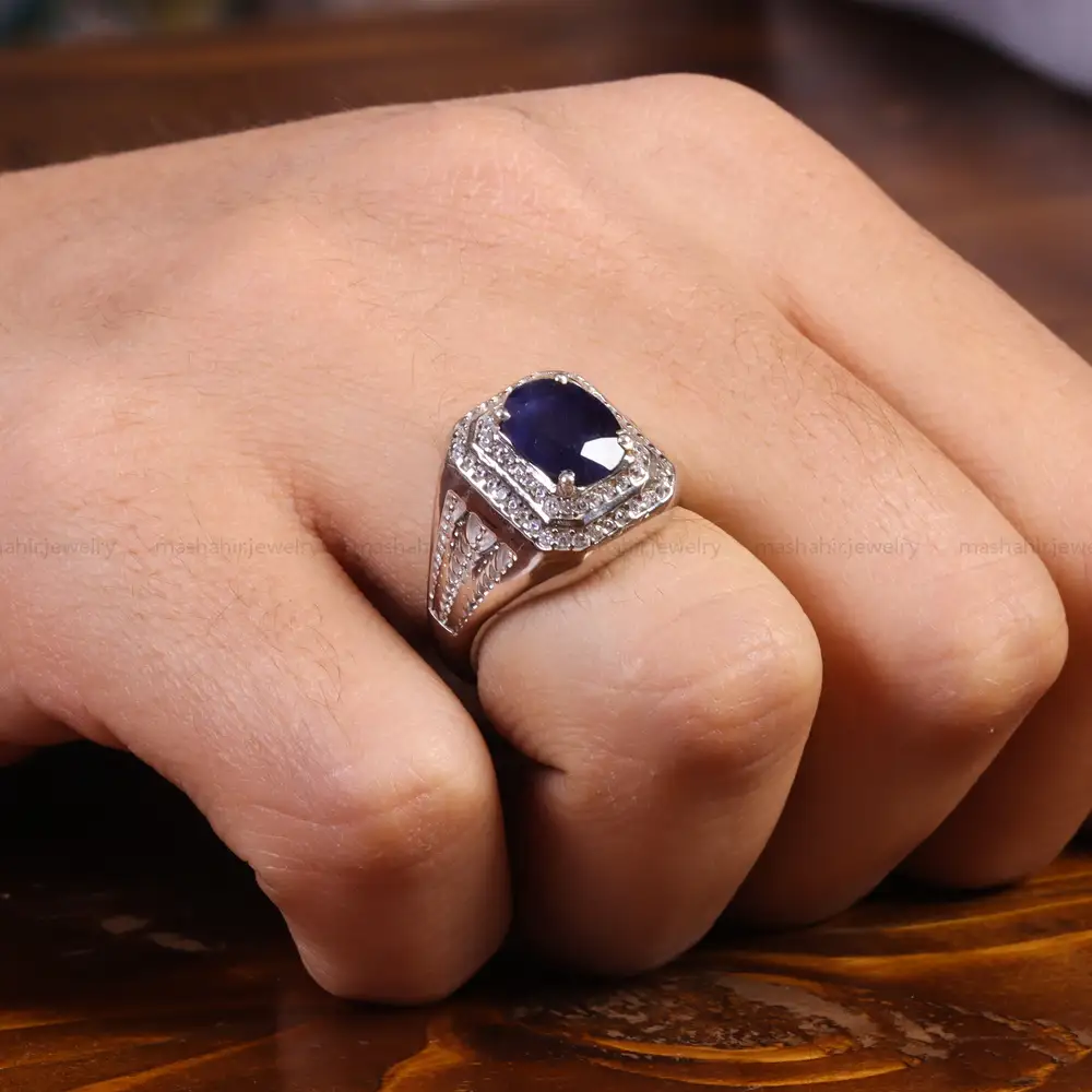 انگشتر یاقوت کبود مردانه کد 21888