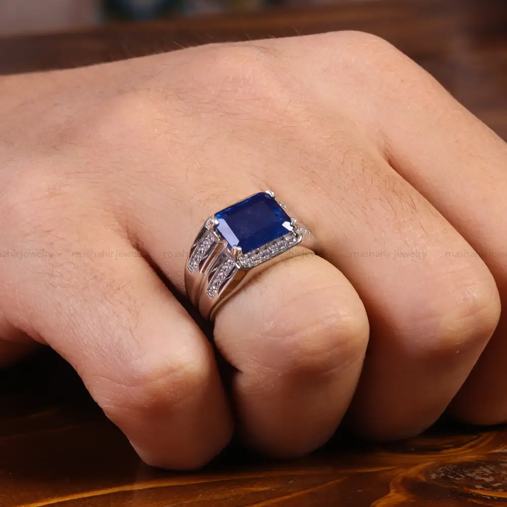 انگشتر یاقوت کبود مردانه کد 21889