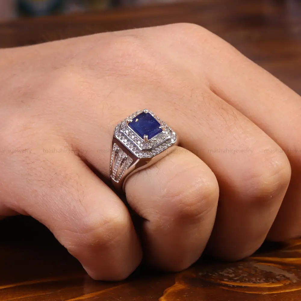 انگشتر یاقوت کبود مردانه کد 21891