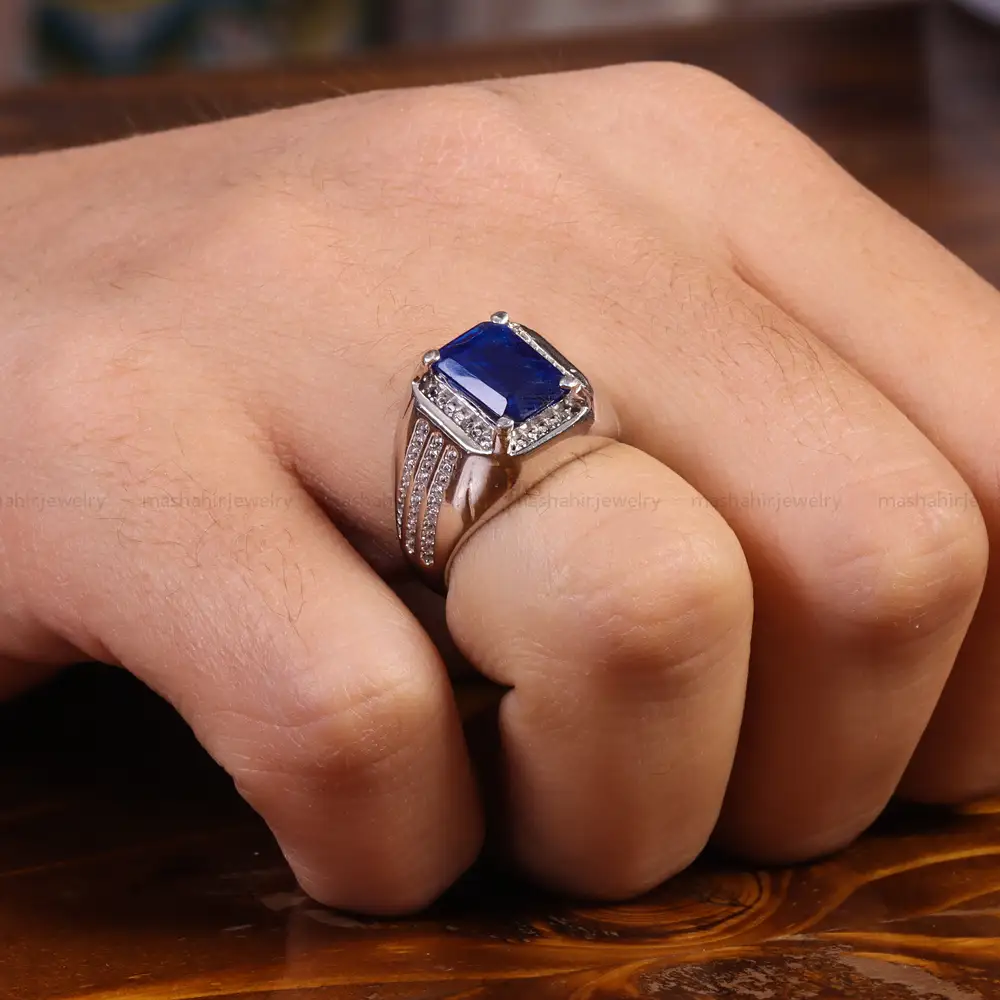 انگشتر یاقوت کبود مردانه کد 21892