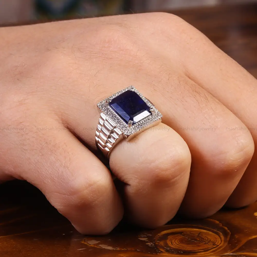 انگشتر یاقوت کبود مردانه کد 21893