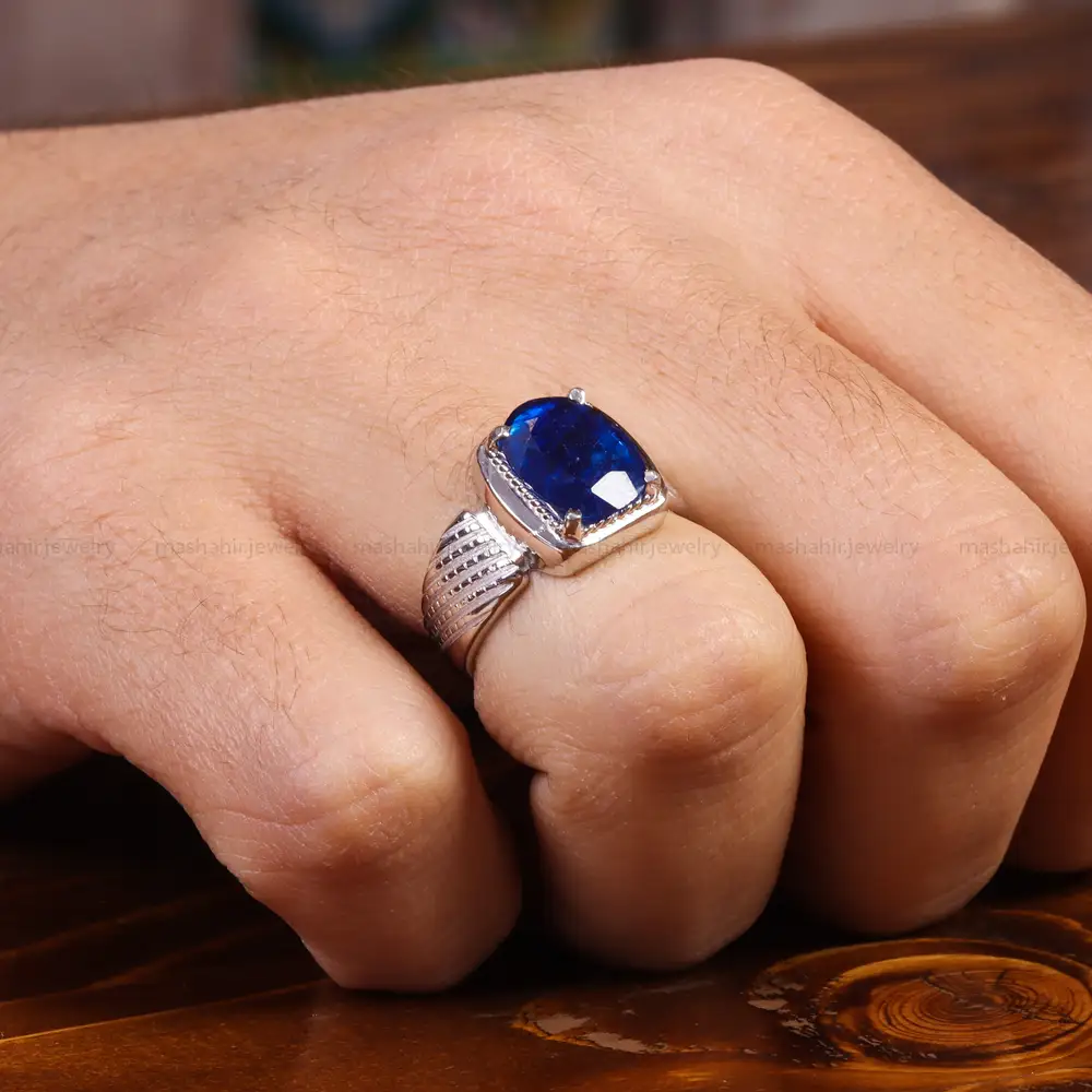 انگشتر یاقوت کبود مردانه کد 21894