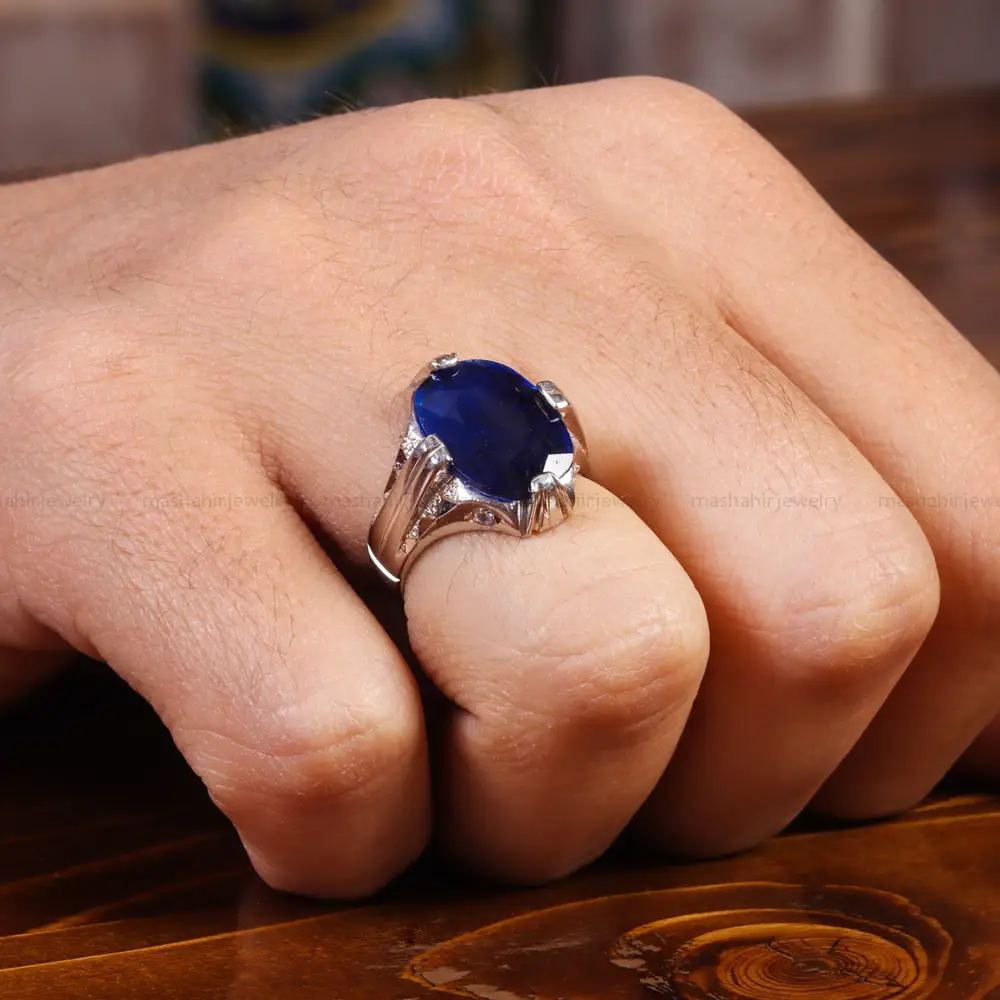 انگشتر یاقوت کبود مردانه کد 21895