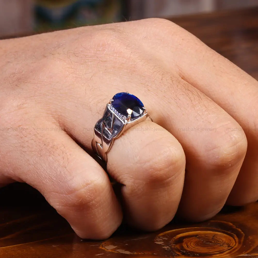 انگشتر یاقوت کبود مردانه کد 21896