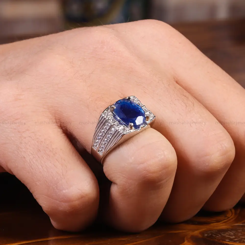 انگشتر یاقوت کبود مردانه کد 21898