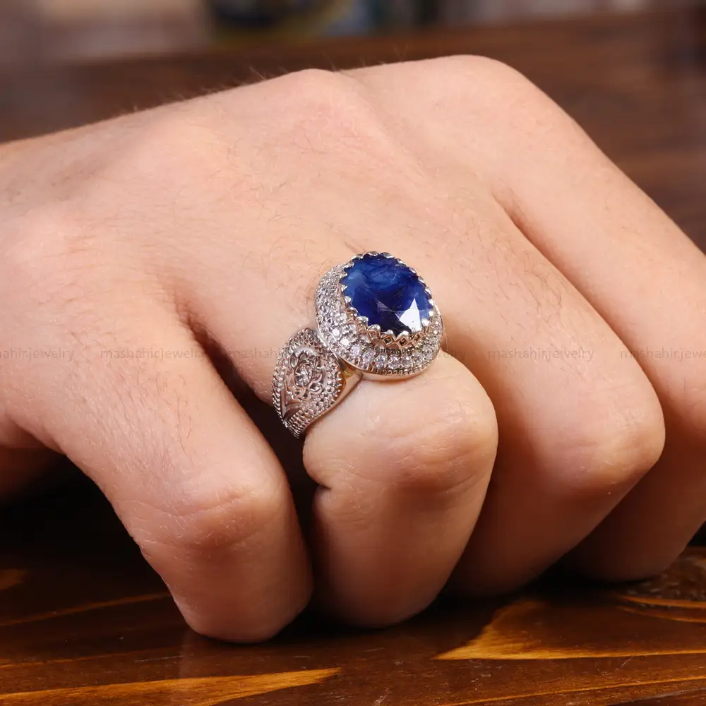 انگشتر یاقوت کبود مردانه کد 21902