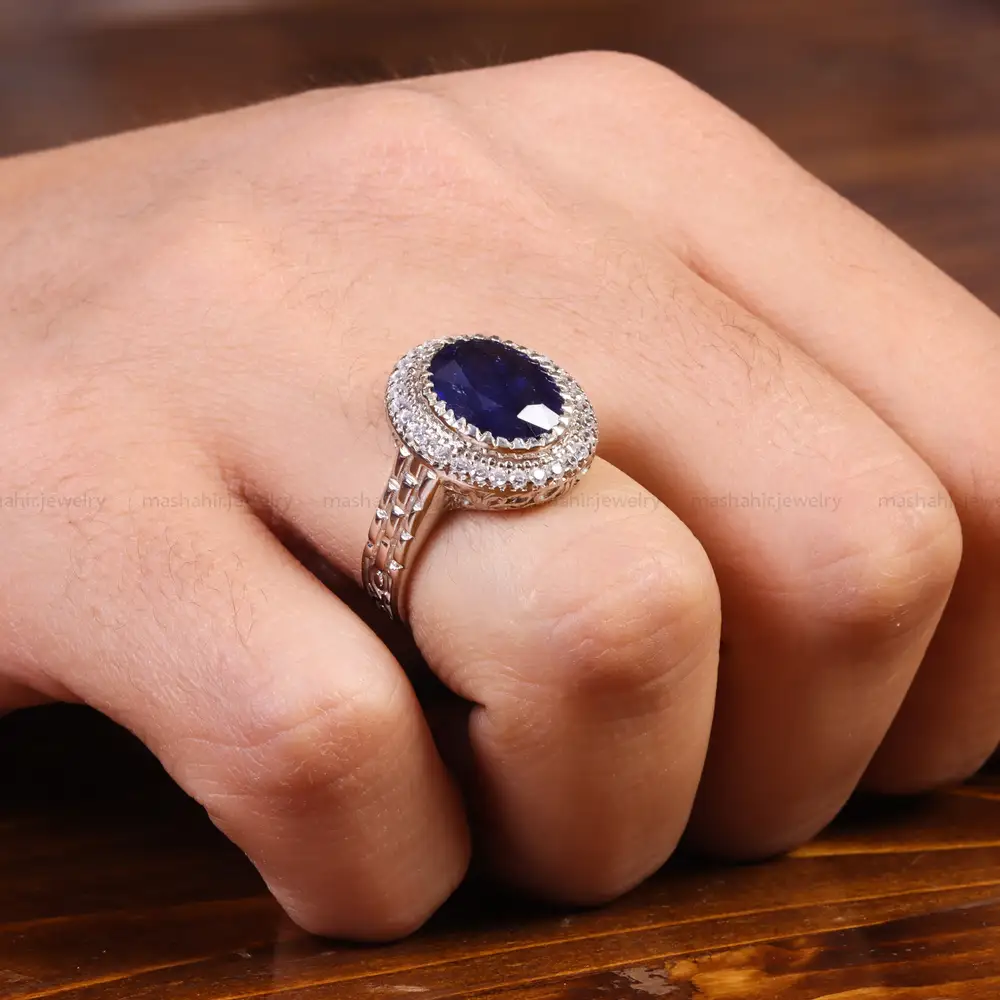 انگشتر یاقوت کبود مردانه کد 21904