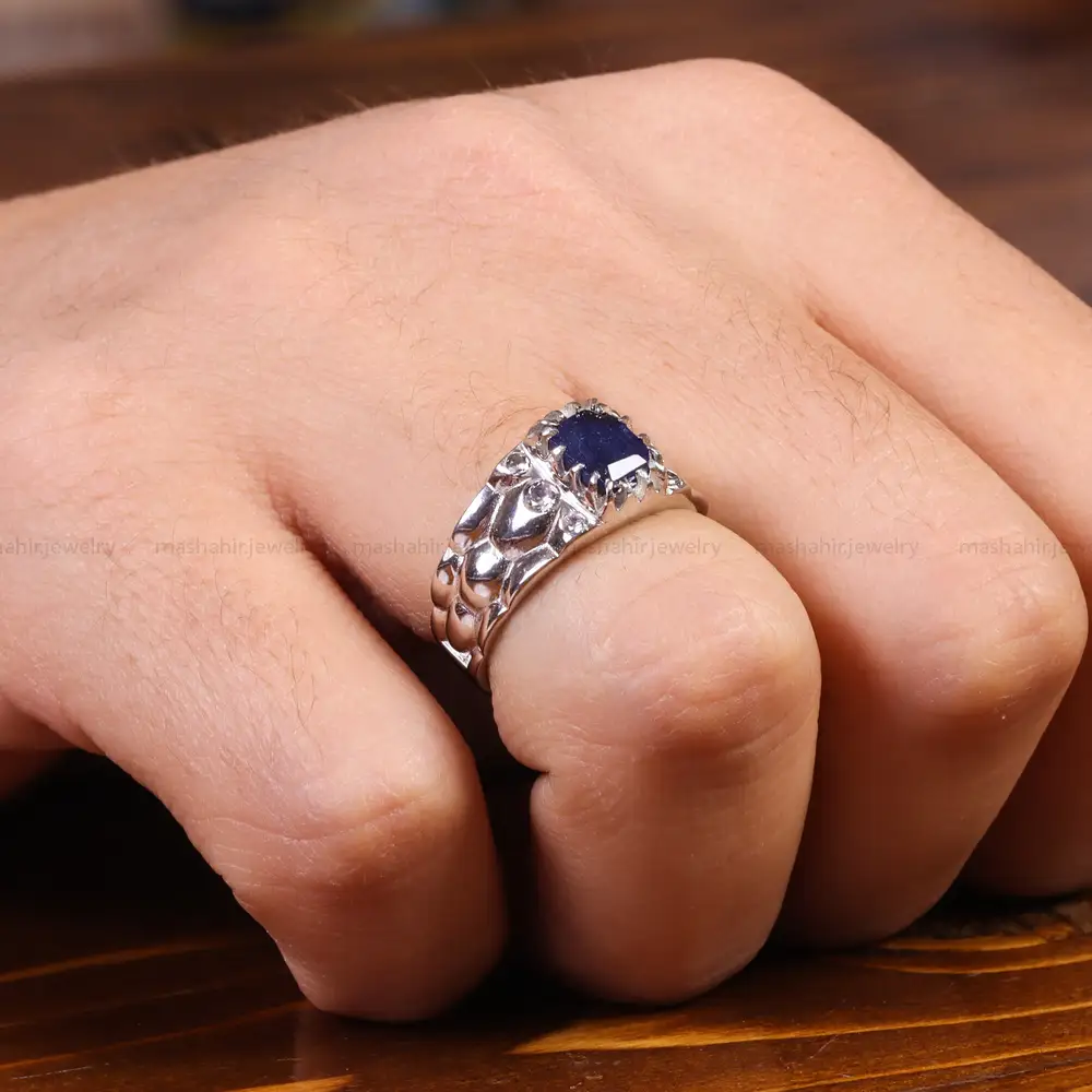 انگشتر یاقوت کبود مردانه کد 21907