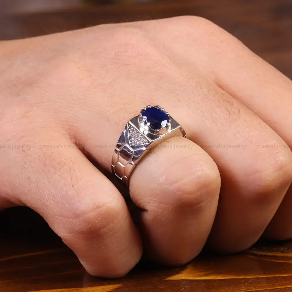 انگشتر یاقوت کبود مردانه کد 21908