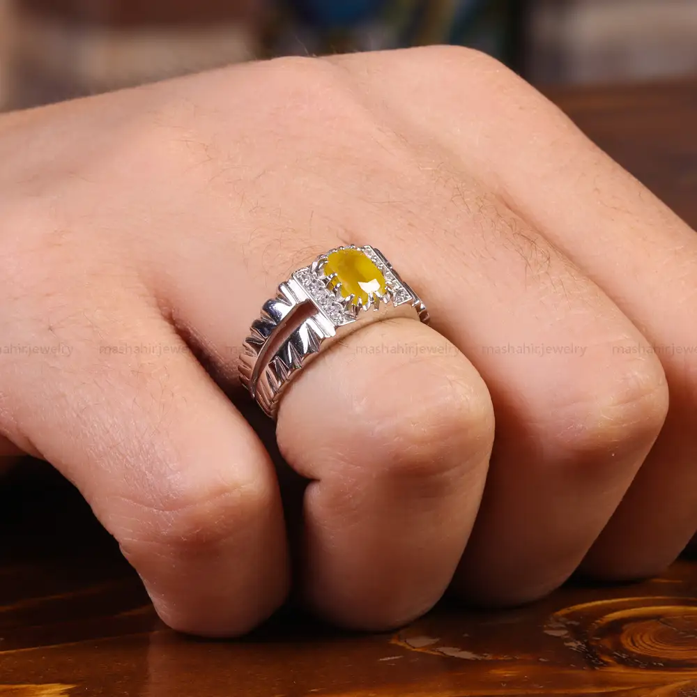 انگشتر یاقوت زرد مردانه کد 21918