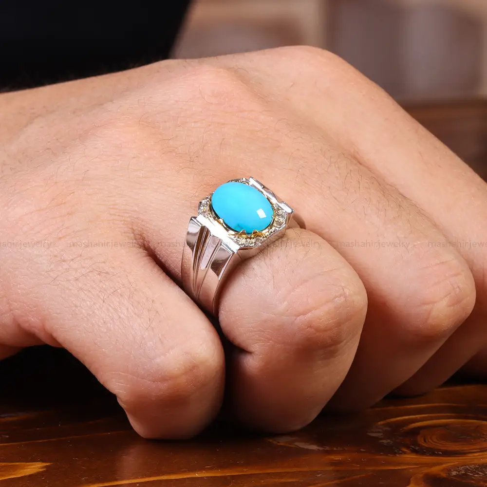 انگشتر فیروزه عجمی مردانه کد 22213