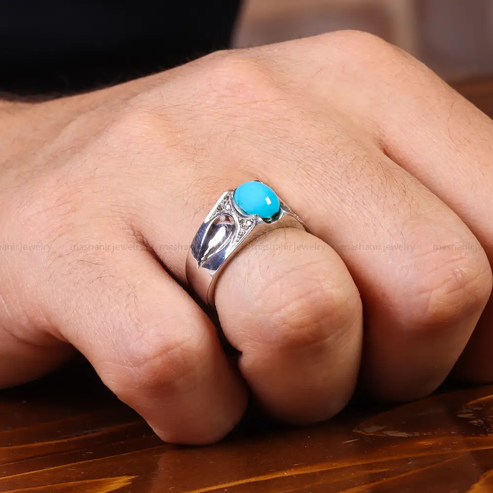 انگشتر فیروزه عجمی مردانه کد 22215