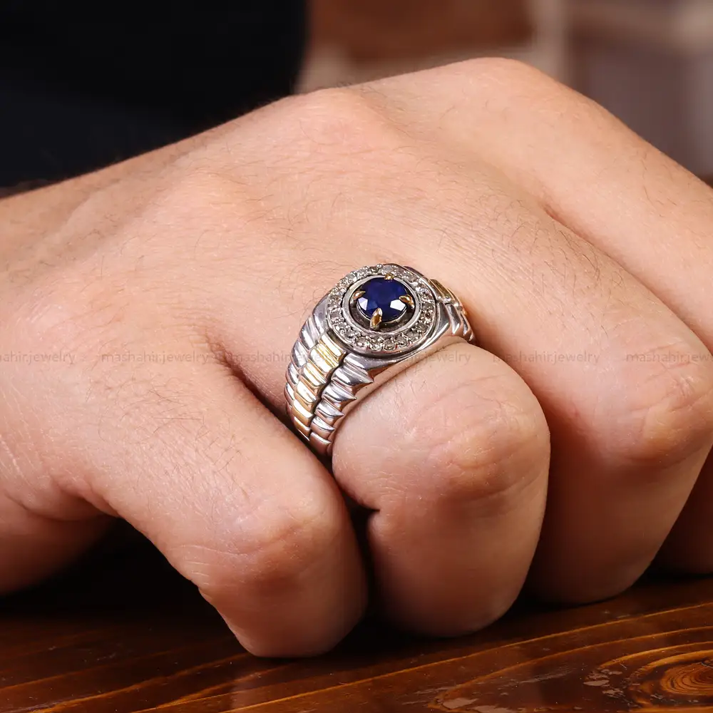 انگشتر یاقوت کبود مردانه کد 22221
