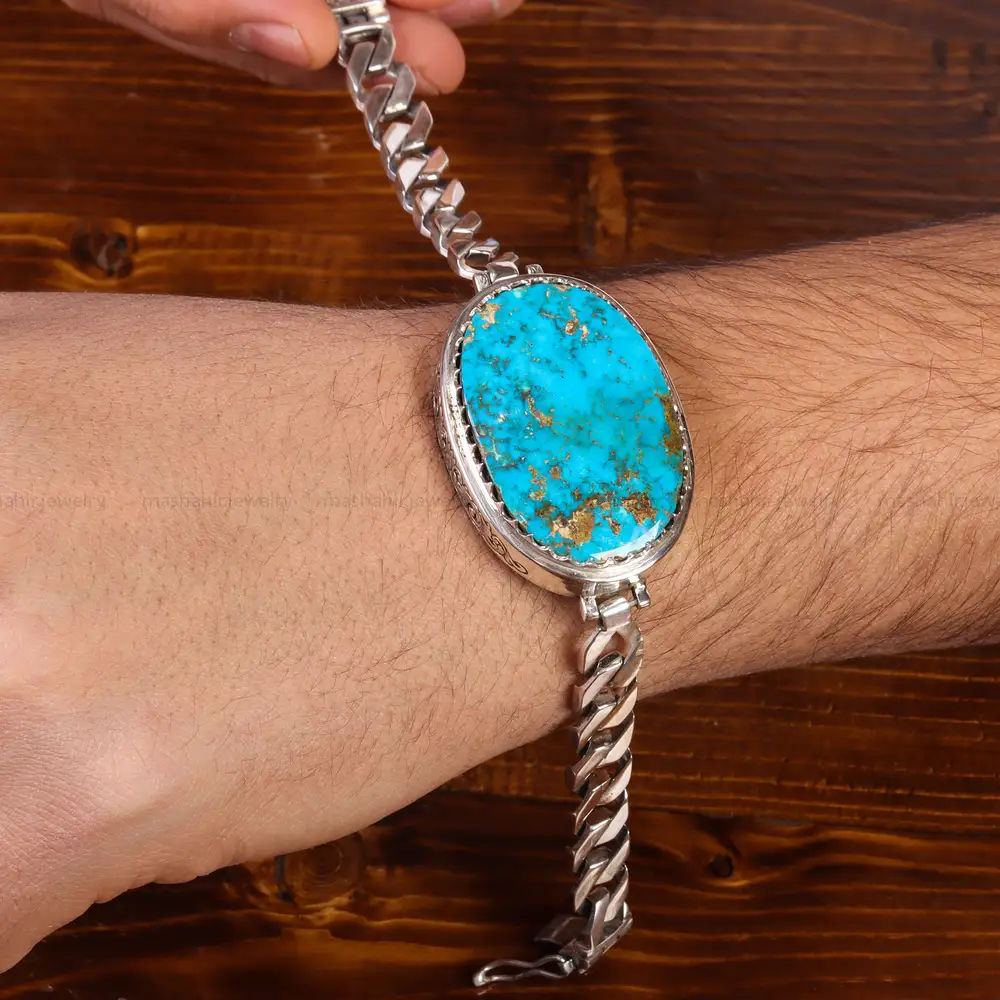 دستبند فیروزه مردانه کد 22270