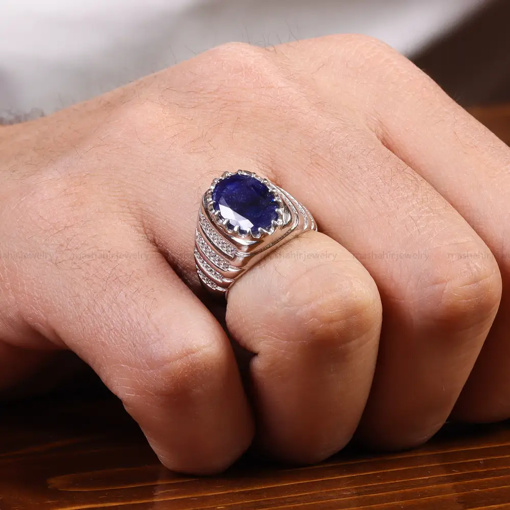 انگشتر یاقوت کبود مردانه کد 22271