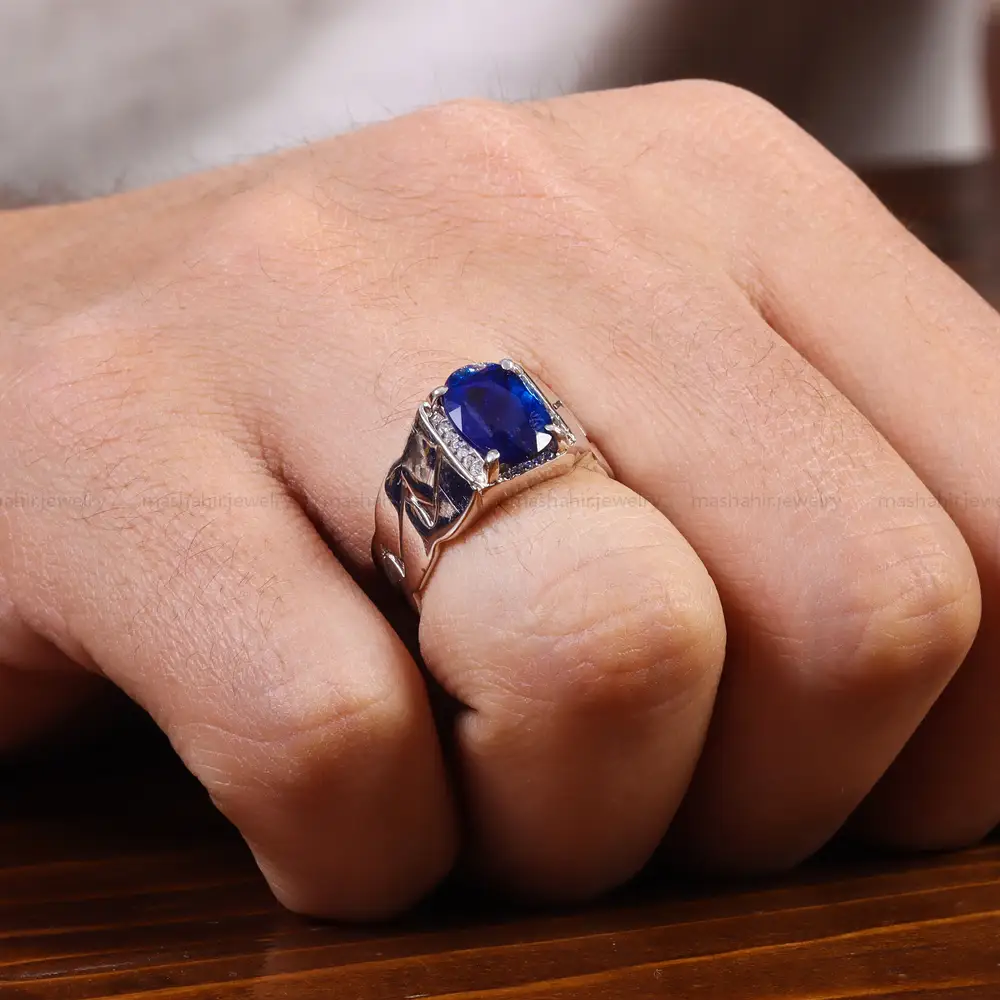 انگشتر یاقوت کبود مردانه کد 22272