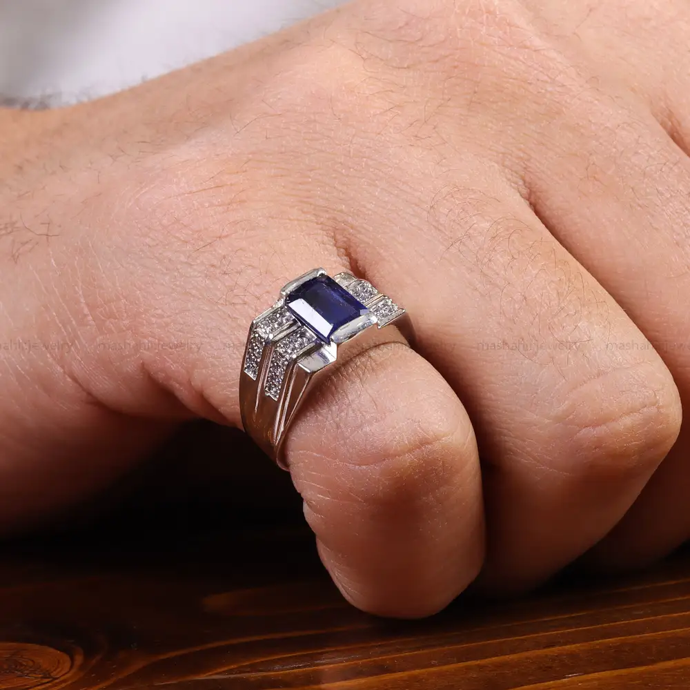 انگشتر یاقوت کبود مردانه کد 22273