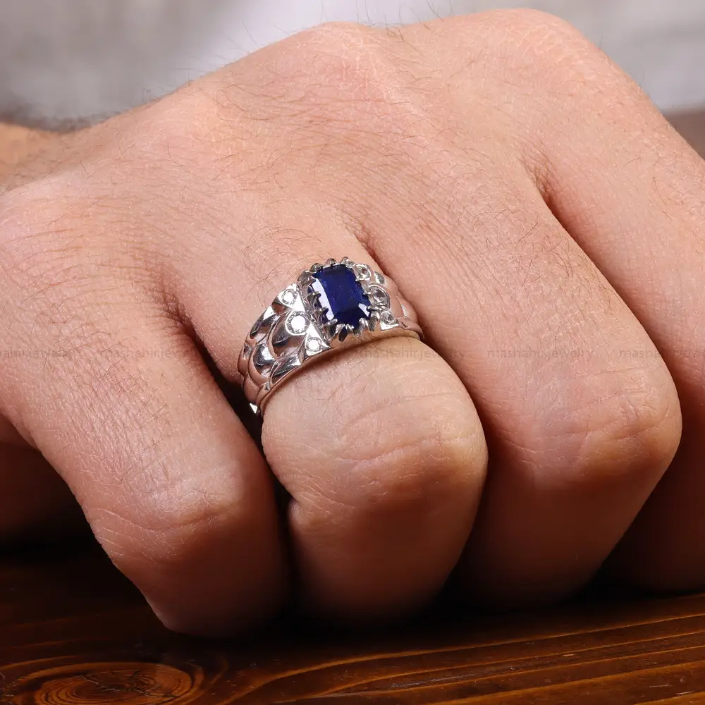 انگشتر یاقوت کبود مردانه کد 22274