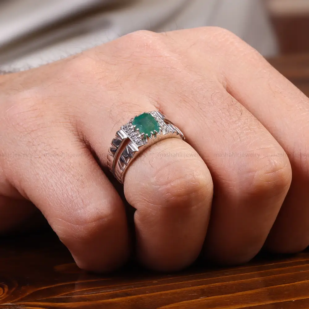 انگشتر زمرد مردانه کد 22277