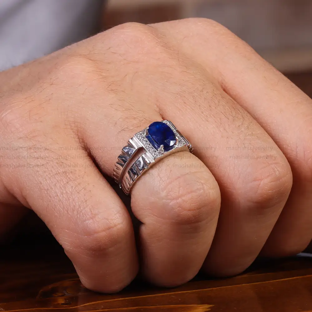 انگشتر یاقوت کبود مردانه کد 22340