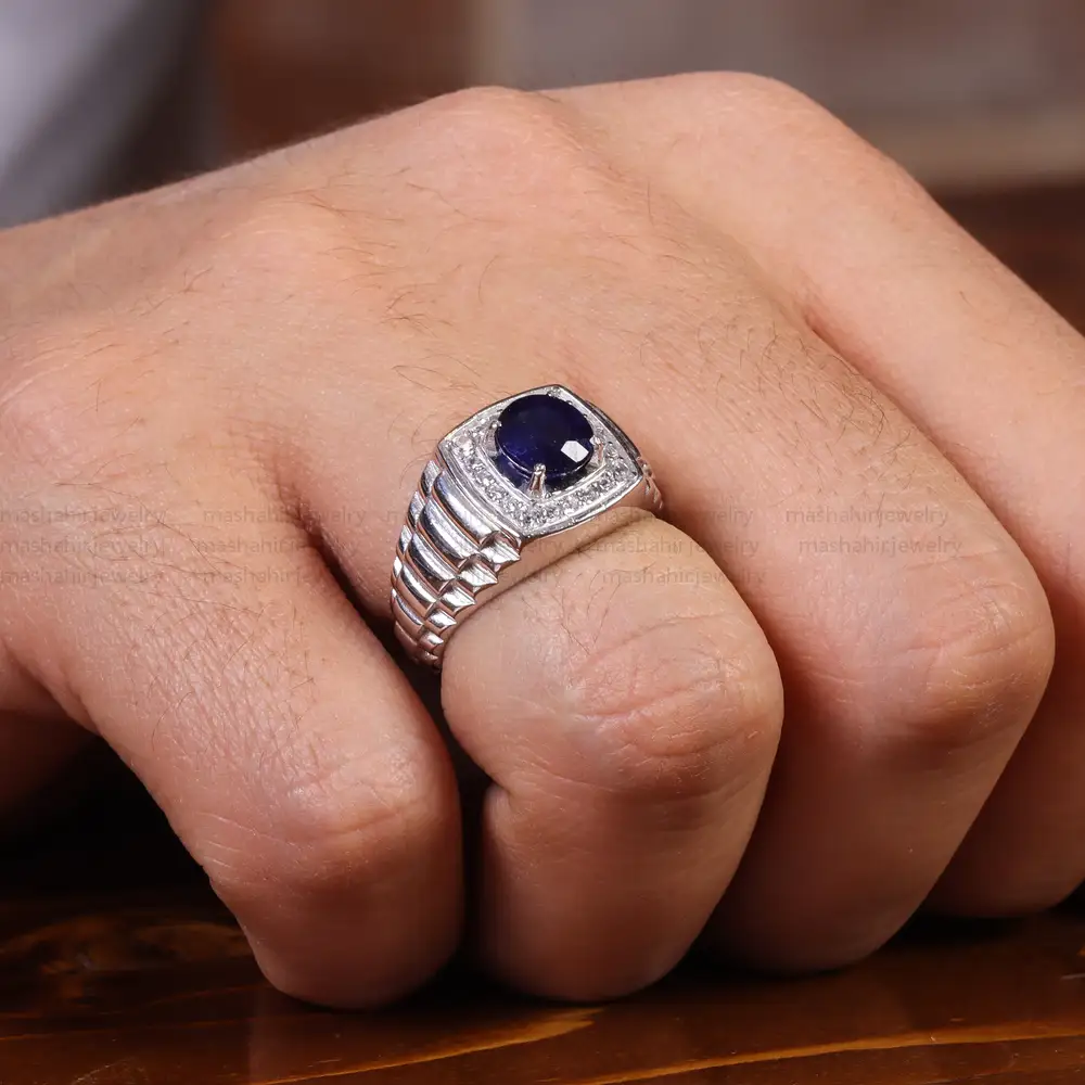 انگشتر یاقوت کبود مردانه کد 22341