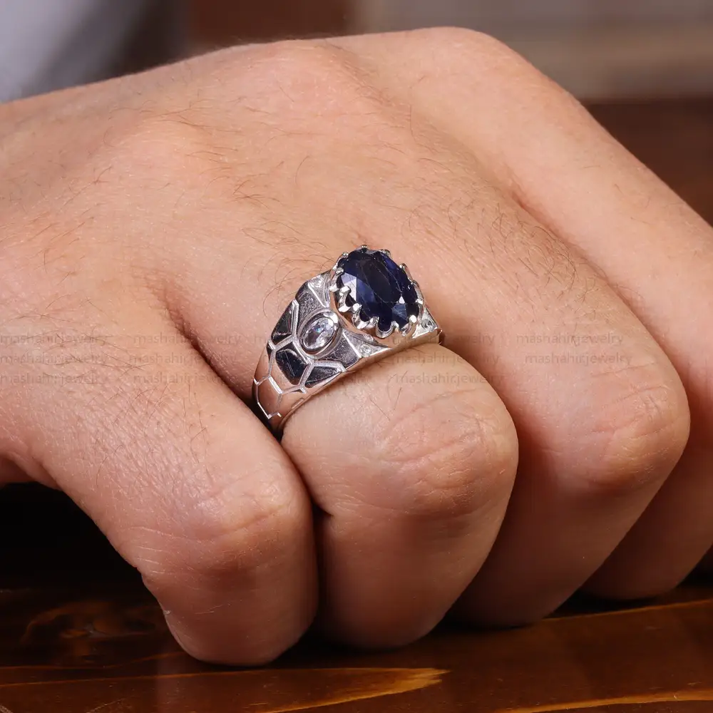 انگشتر یاقوت کبود مردانه کد 22342