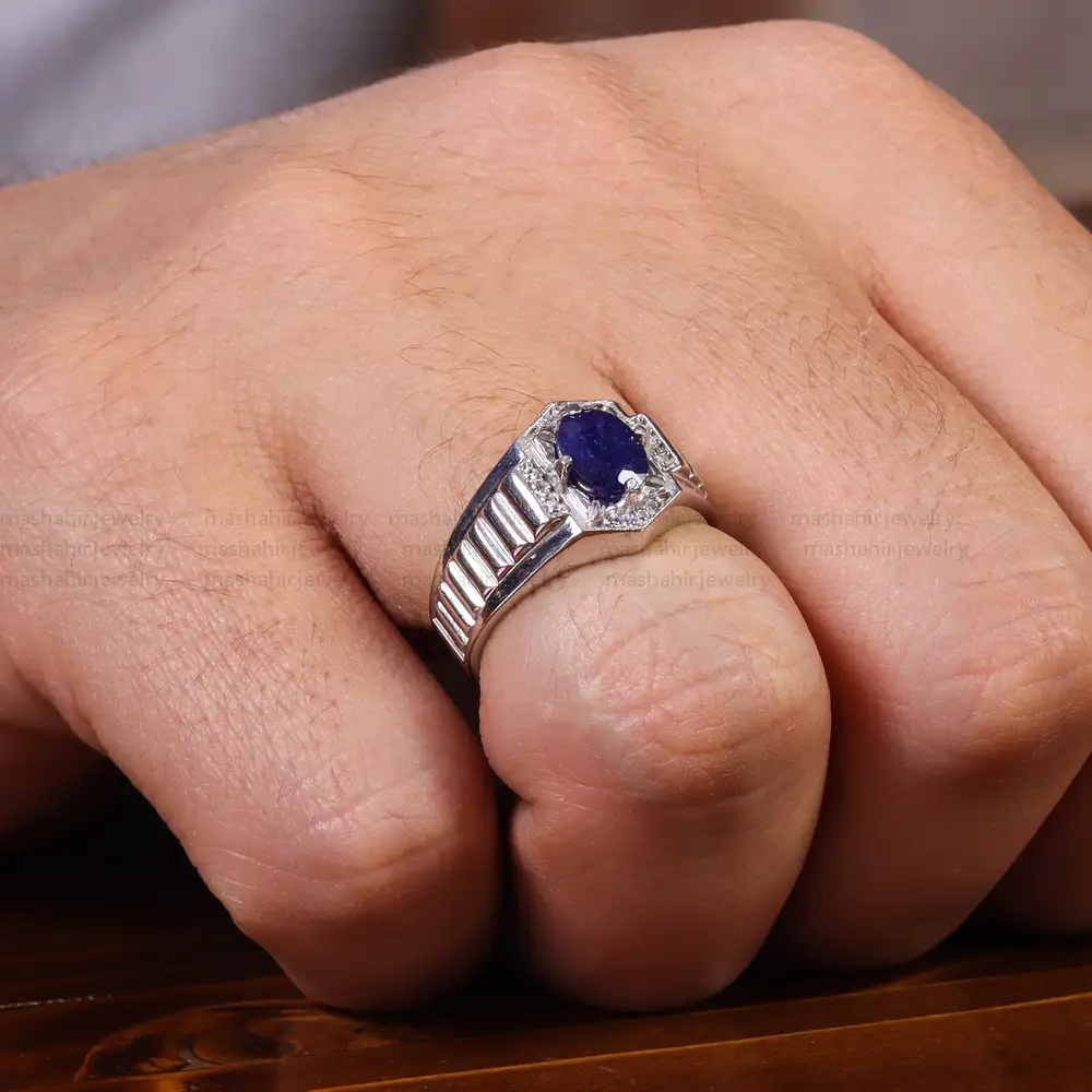 انگشتر یاقوت کبود مردانه کد 22343