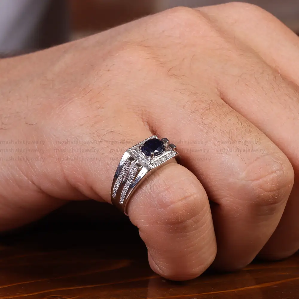 انگشتر یاقوت کبود مردانه کد 22344