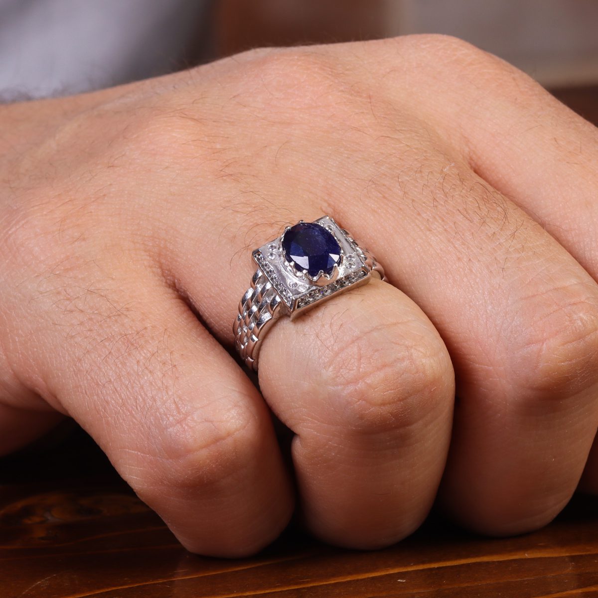 انگشتر یاقوت کبود مردانه کد 22346