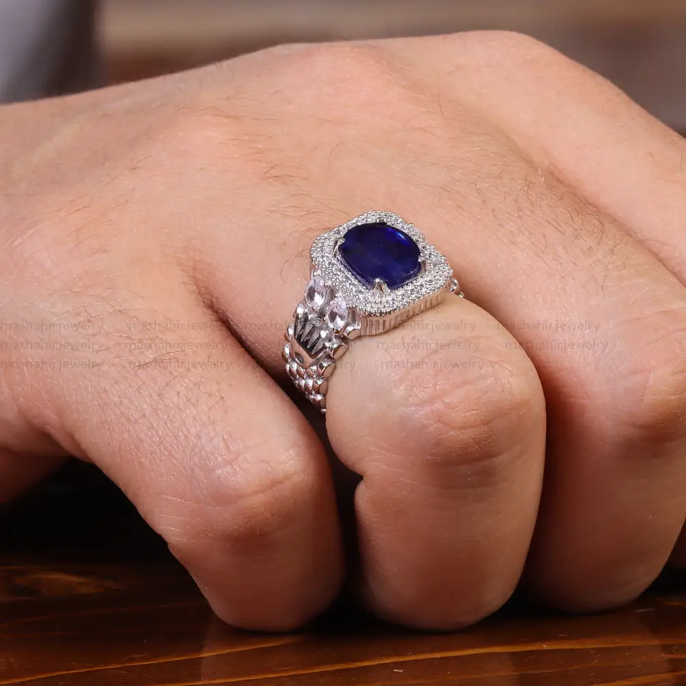 انگشتر یاقوت کبود مردانه کد 22347