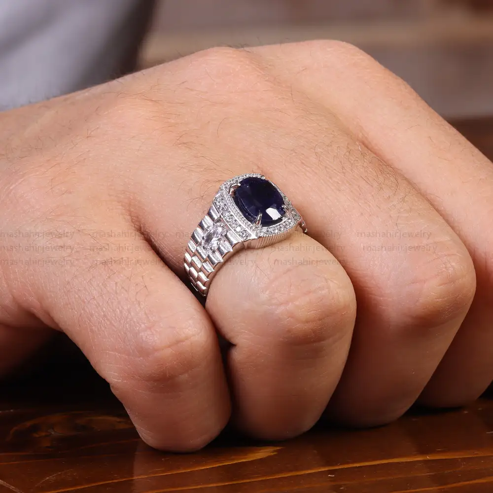 انگشتر یاقوت کبود مردانه کد 22348