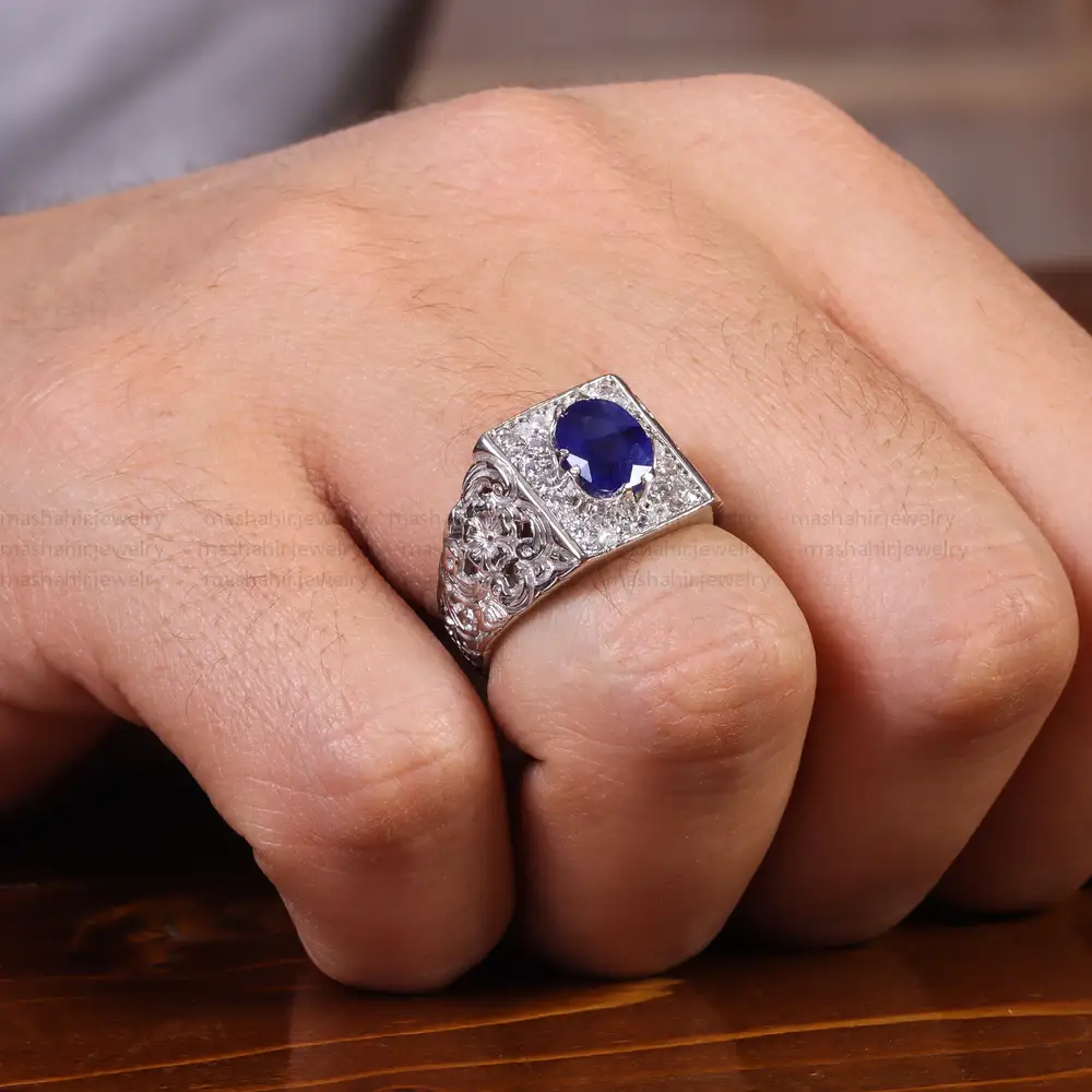 انگشتر یاقوت کبود مردانه کد 22349