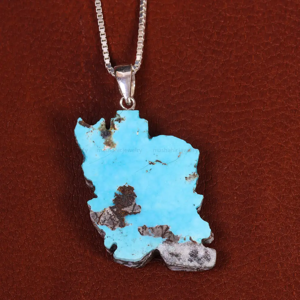 گردنبند فیروزه طرح ایران کد 22565