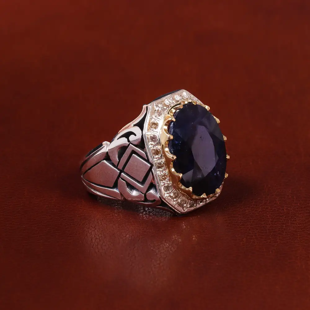 انگشتر یاقوت کبود مردانه کد 22668