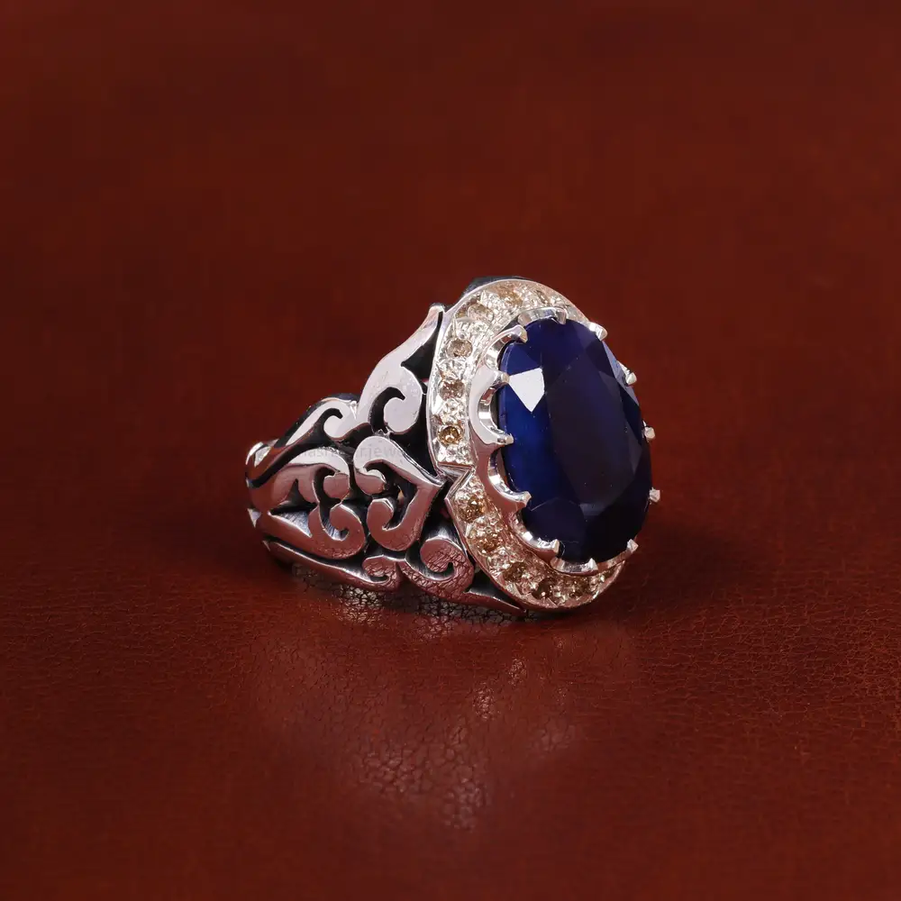 انگشتر یاقوت کبود مردانه کد 22671