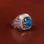 انگشتر توپاز آبی مردانه کد 21672