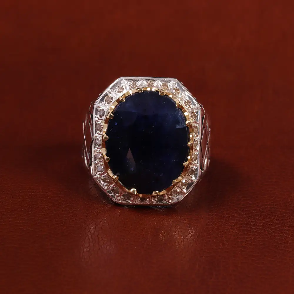 انگشتر یاقوت کبود مردانه کد 22668