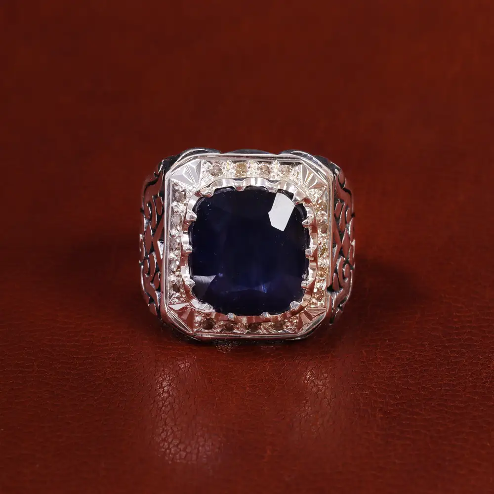 انگشتر یاقوت کبود مردانه کد 22669