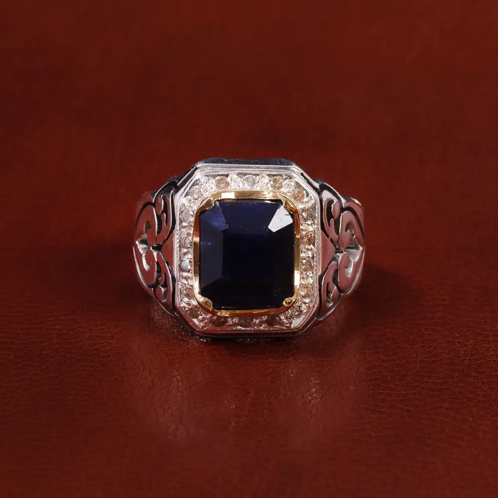 انگشتر یاقوت کبود مردانه کد 22670