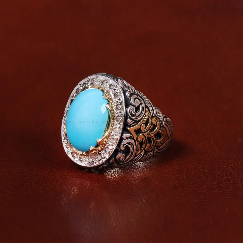 انگشتر فیروزه عجمی مردانه کد 22652