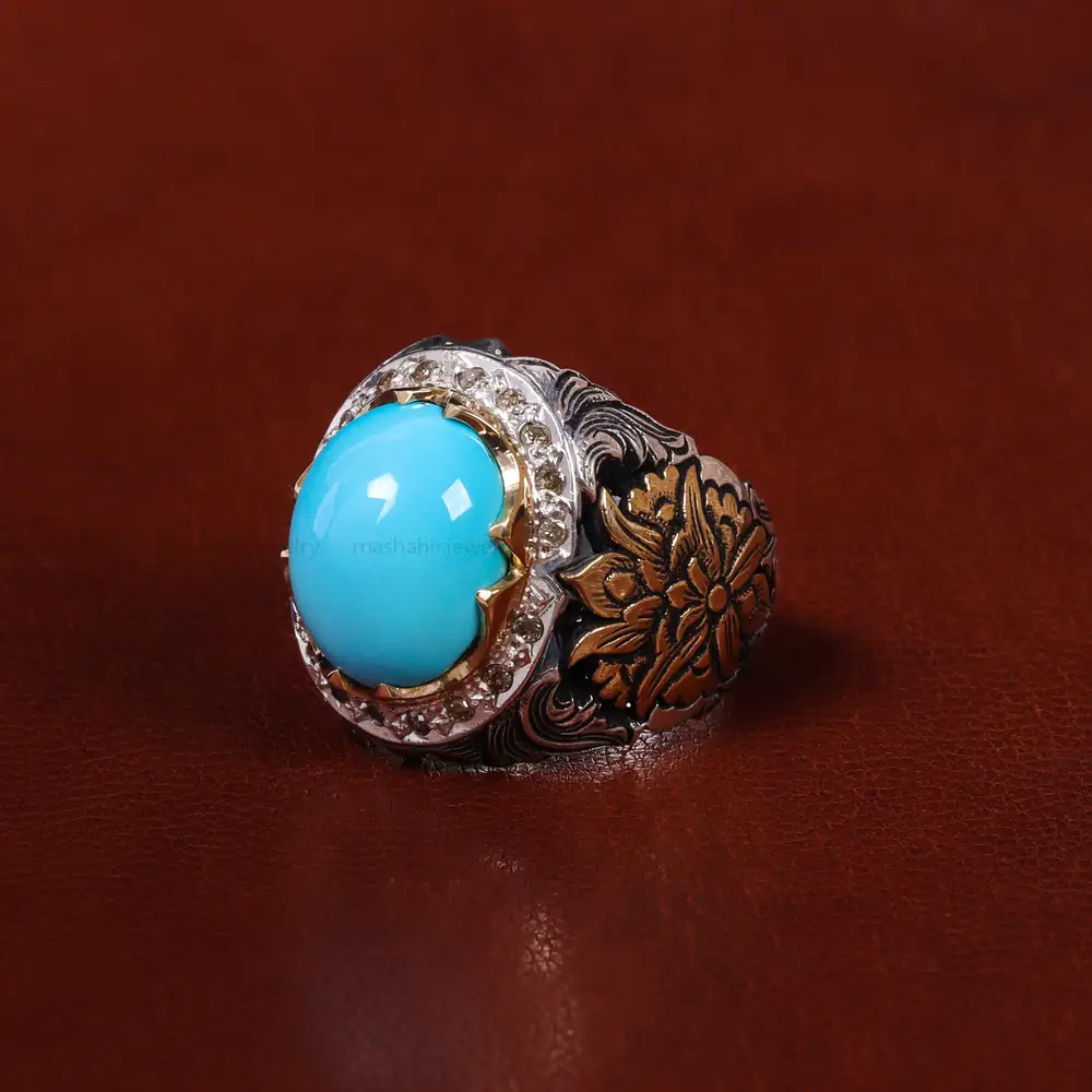 انگشتر فیروزه عجمی مردانه کد 22655