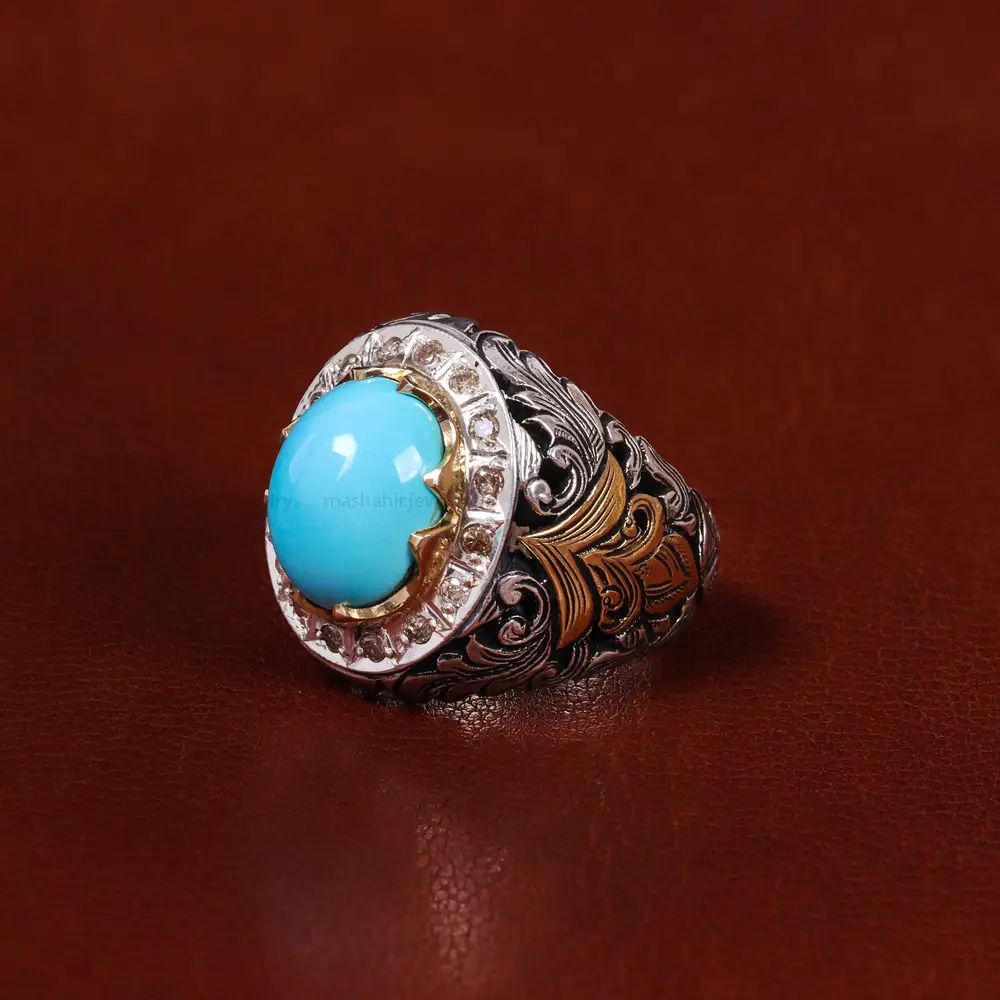 انگشتر فیروزه عجمی مردانه کد 22656