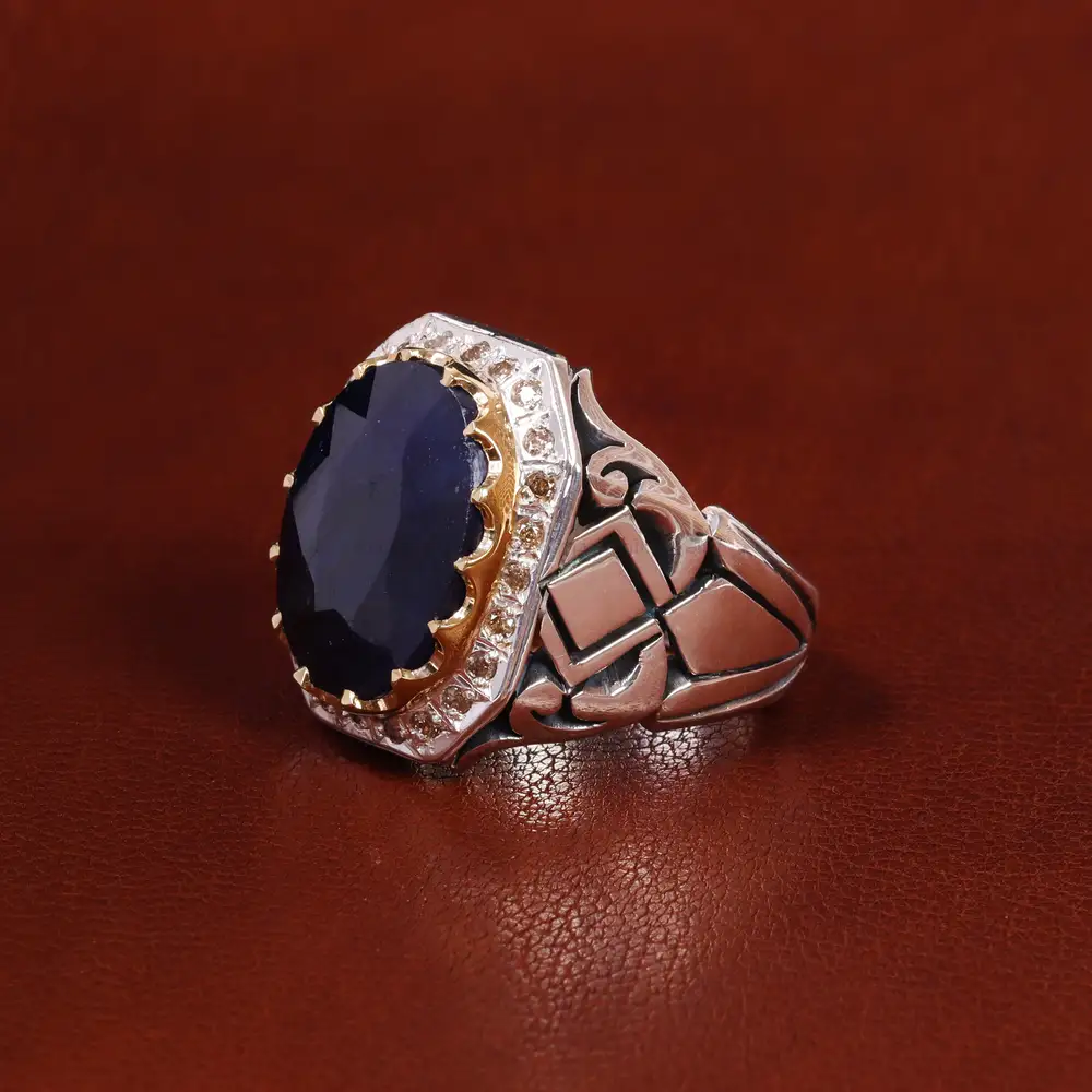 انگشتر یاقوت کبود مردانه کد 22668