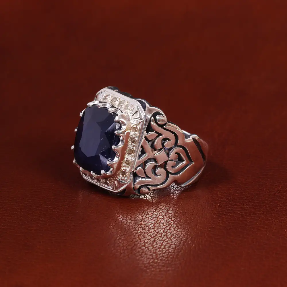 انگشتر یاقوت کبود مردانه کد 22669