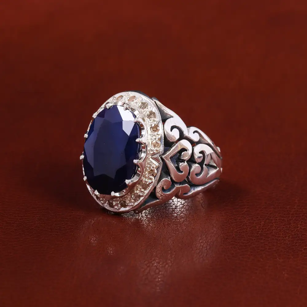 انگشتر یاقوت کبود مردانه کد 22671